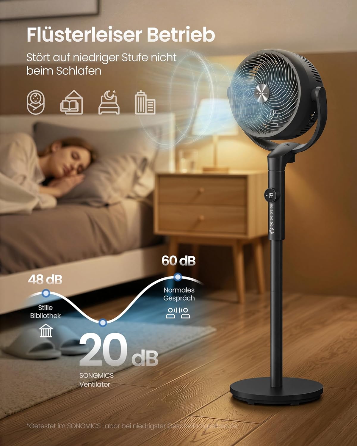Standventilator – Leise (20 dB) – Mit Fernbedienung – 15 Geschwindigkeitsstufen – Timer