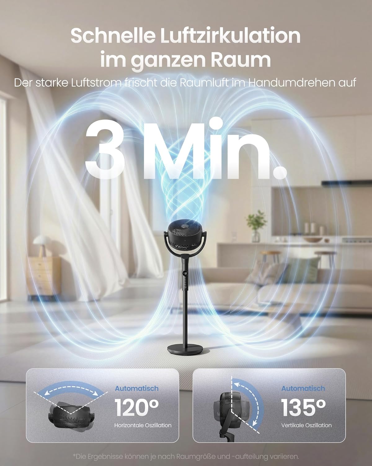Standventilator – Leise (20 dB) – Mit Fernbedienung – 15 Geschwindigkeitsstufen – Timer