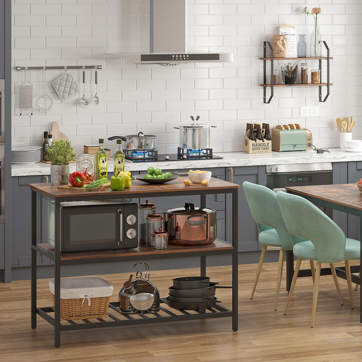 Küchenschrank – 3-stöckiges Gewürzregal – Stahlrahmen – 60 x 120 x 90 cm – Industrial-Stil