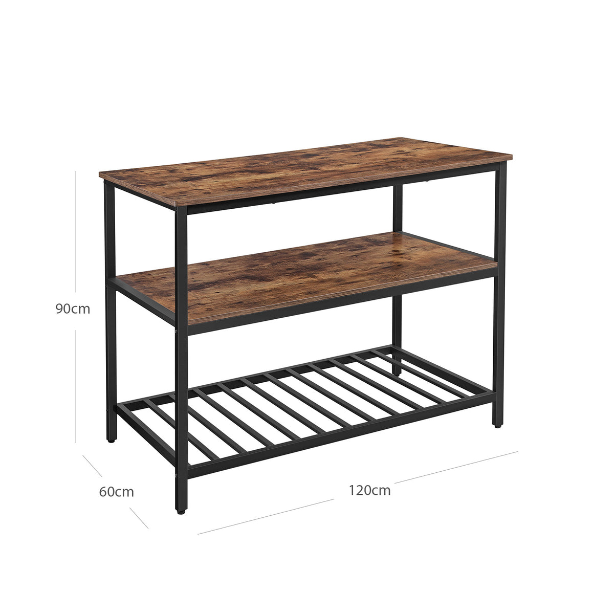 Küchenschrank – 3-stöckiges Gewürzregal – Stahlrahmen – 60 x 120 x 90 cm – Industrial-Stil