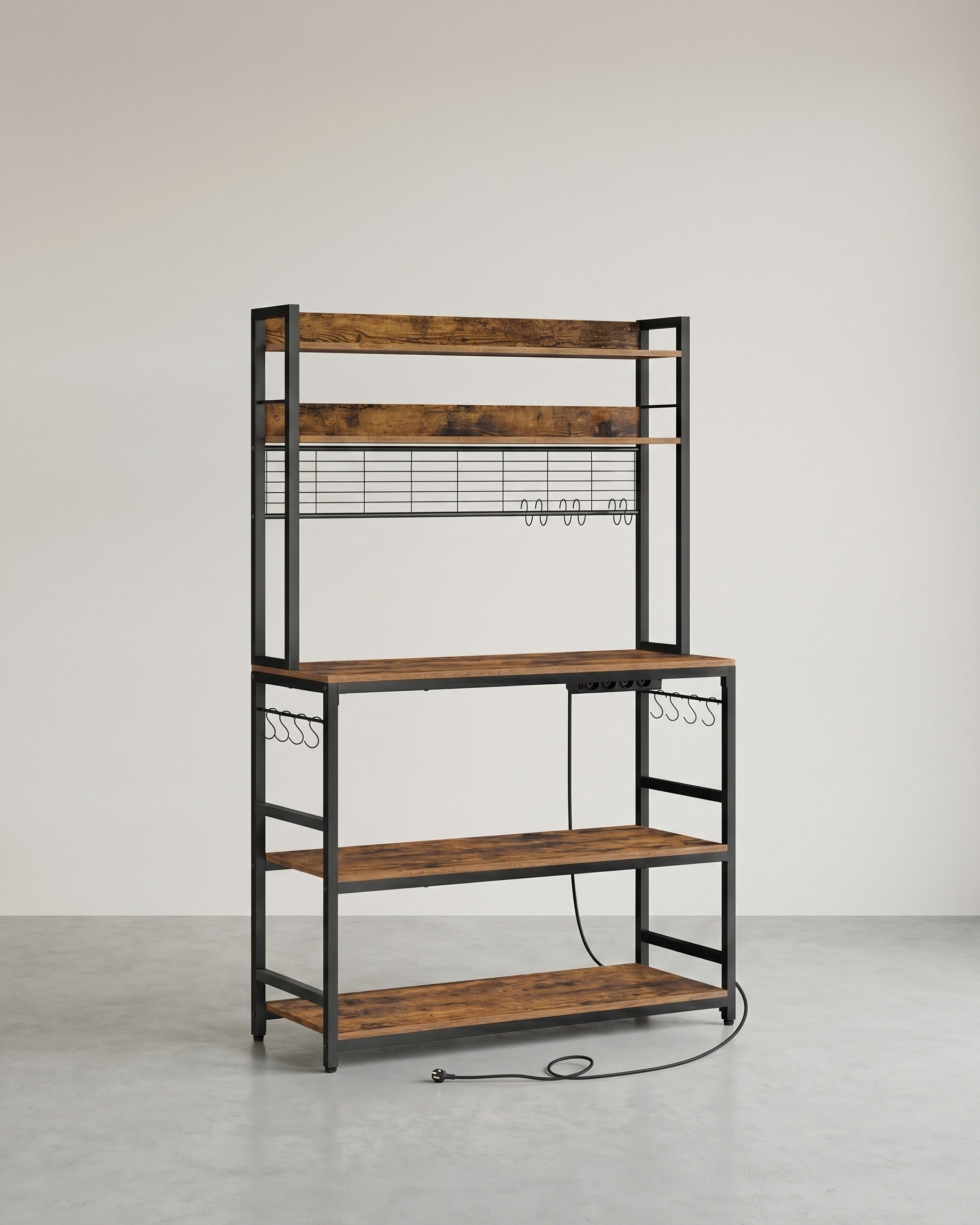 Küchenregal mit Steckdosen – 5 verstellbare Böden – 80 oder 100 cm breit – Haken inklusive – Buin
