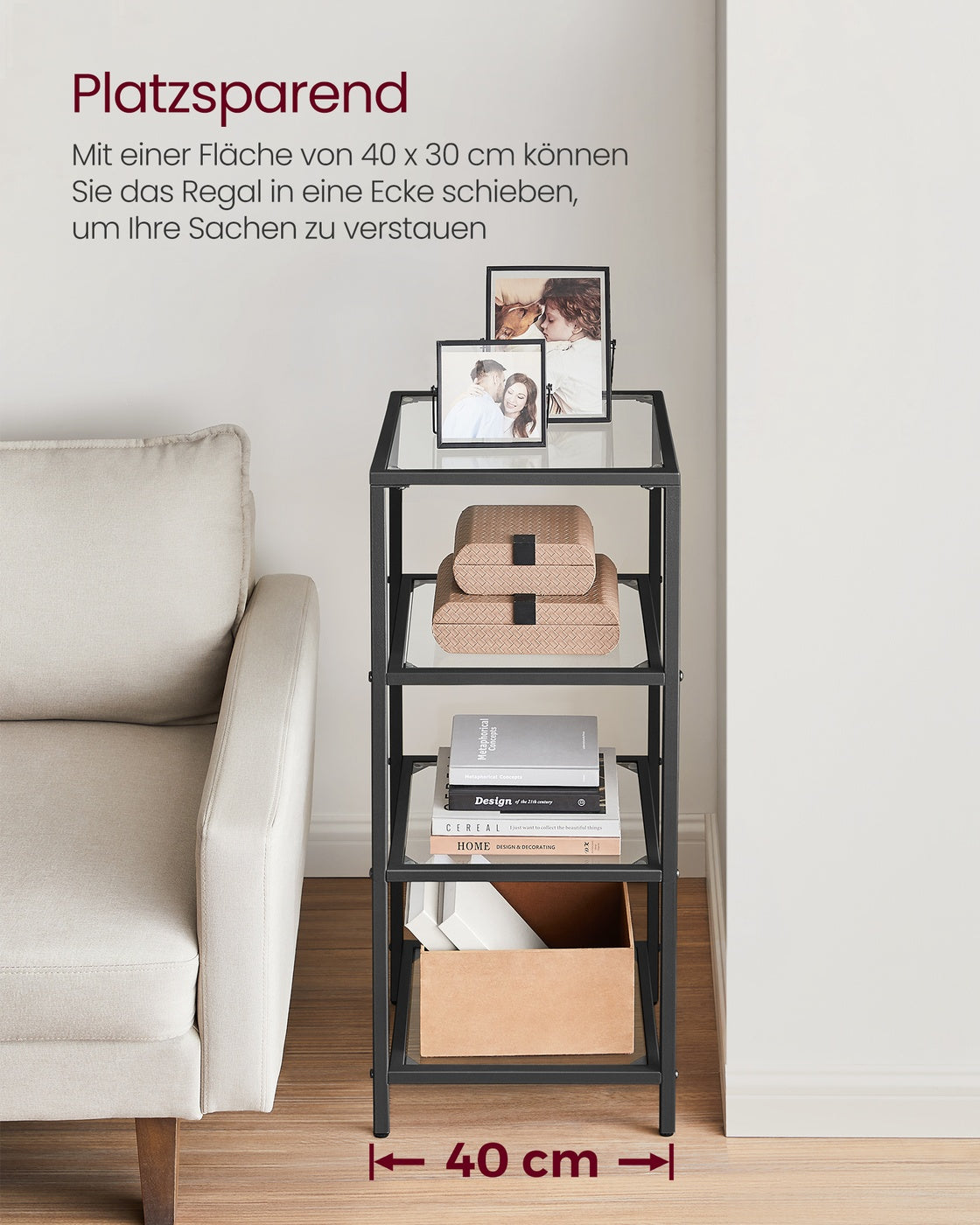 Eckschrank Glas – 5 oder 6 Ebenen – stilvoll & platzsparend