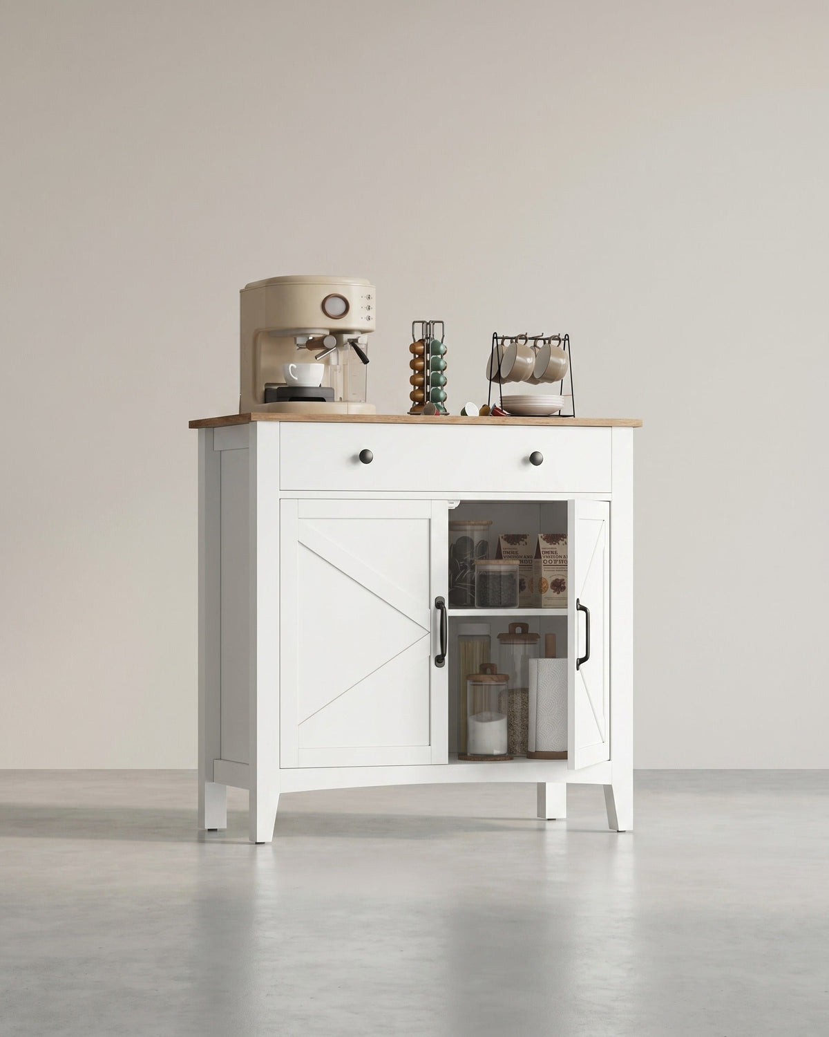 Sideboard mit Türen und Schublade - Landhausstil - Küchenschrank mit verstellbaren Regalen