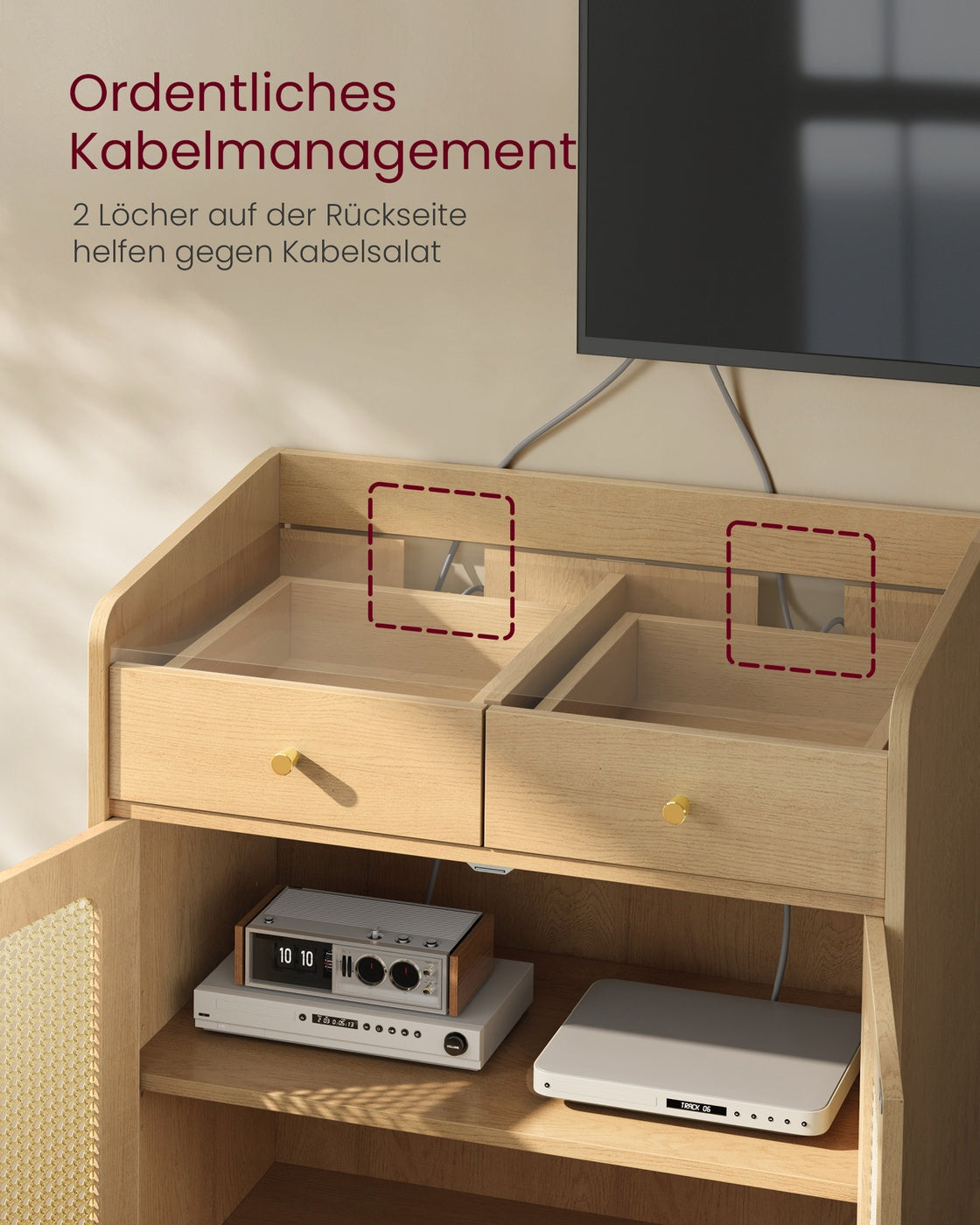Sideboard Bohoven - Mit Rattan-Optik-Türen - Für Wohnzimmer, Flur Oder Schlafzimmer