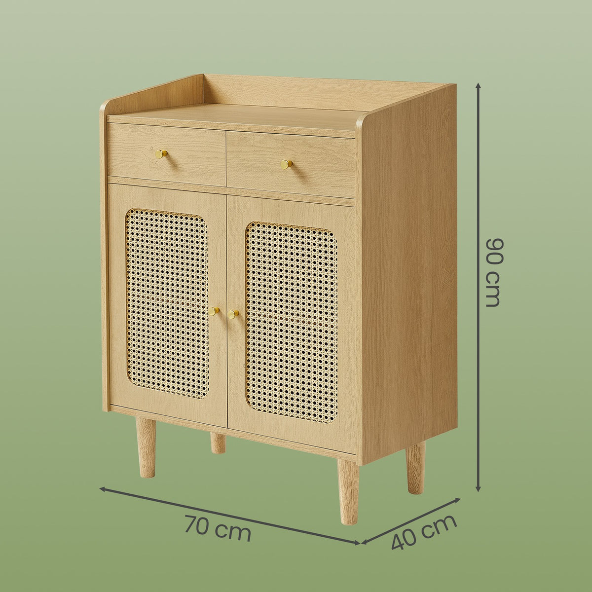 Sideboard – Stilvoller Aufbewahrungsschrank mit Rattan- und Massivholzbeinen