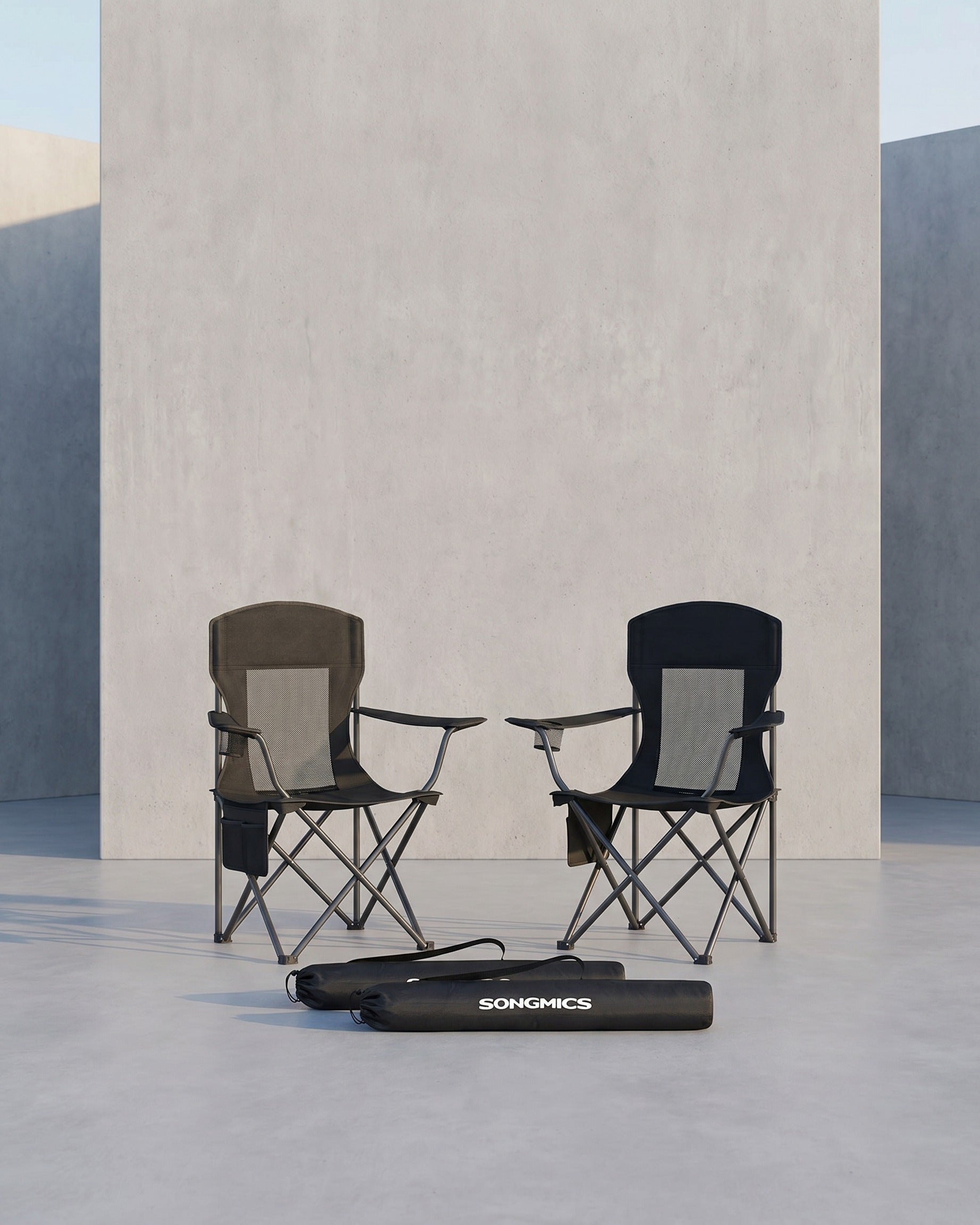 Campingstuhl 2er Set – Klappstühle mit Organizer und Getränkehalter – Tragbar & Bequem – 150 kg Tragkraft – Schwarz