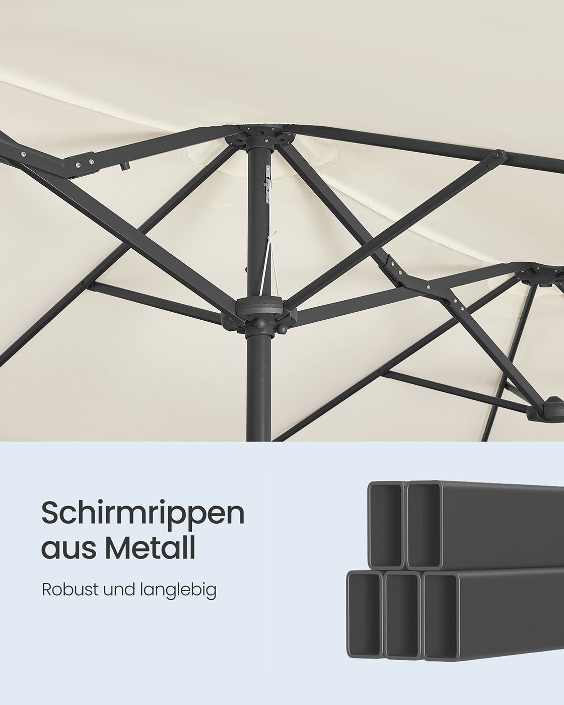 Doppelschirm 460 x 270 cm, – UV-Schutz UPF 50+ – Mit Korkkurbel