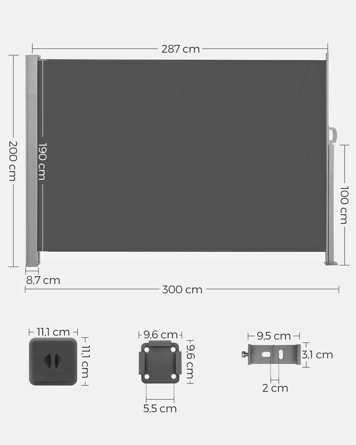 Ausziehbare Seitenmarkise - Gartenmarkise - Balkonmarkise - 200 x (300-350-400) cm