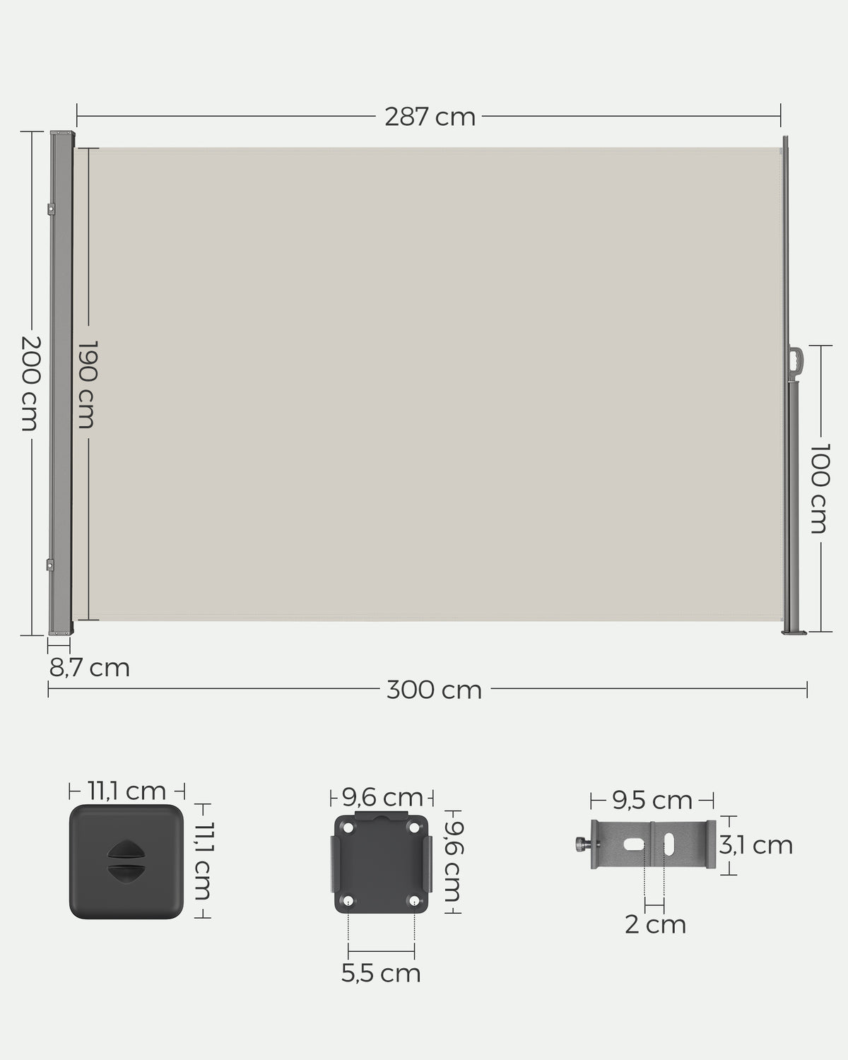 Ausziehbarer Terrassen-Sichtschutz – Garten-/Seitensichtschutz für Balkon und Terrasse – Eisen/Beige