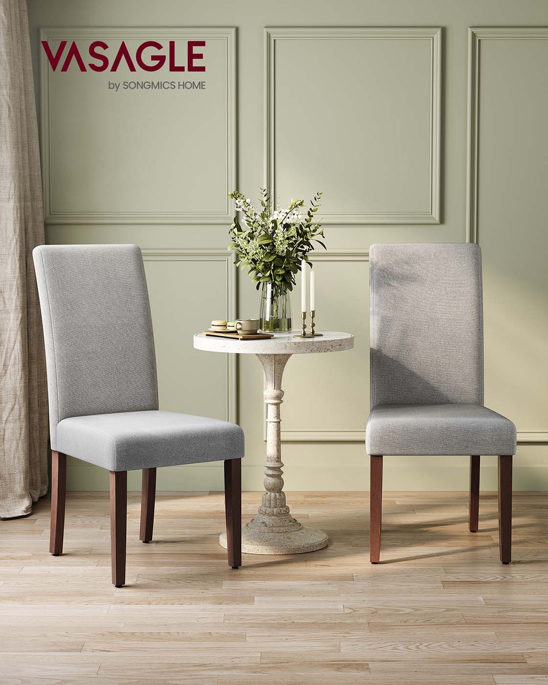 Esszimmerstühle, 2er-Set – Gepolsterter Sitz – Holzbeine – Ergonomische Rückenlehne – Klassisches Design
