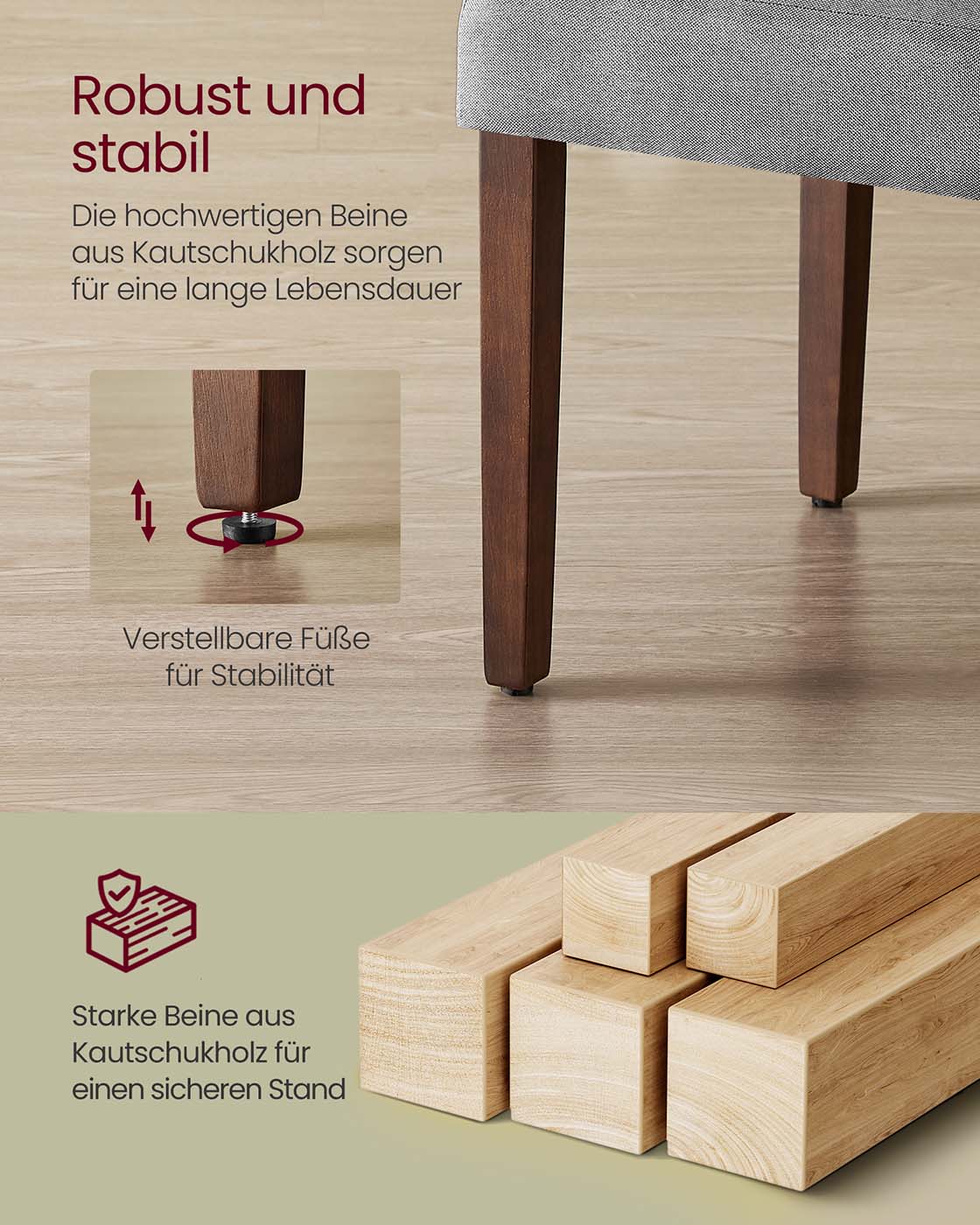 Esszimmerstühle, 2er-Set – Gepolsterter Sitz – Holzbeine – Ergonomische Rückenlehne – Klassisches Design