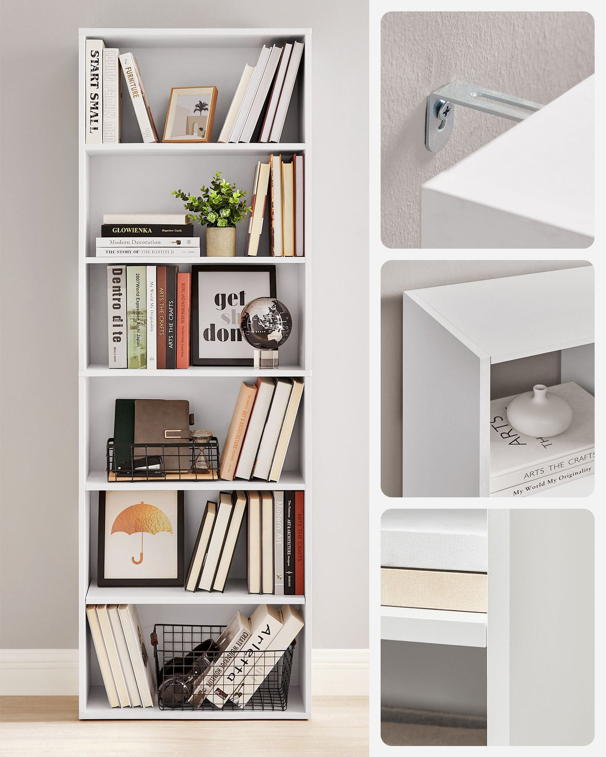 Bücherregal mit verstellbaren Regalböden – Skandinavisches Design – Weiß – 60 cm breit