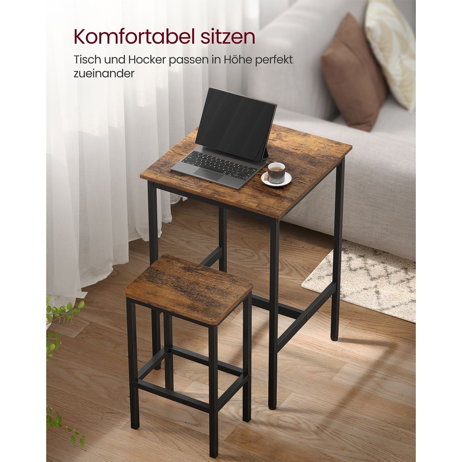 Esstische – Esstisch Mit 2 Stühlen – Kleiner Küchentisch 60 x 60 x 90 cm – Barhocker 30 x 40 x 65 cm – Industrielles Design