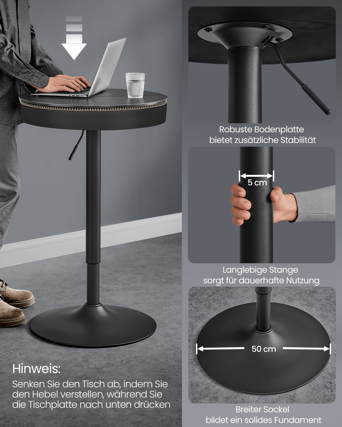 Stehtisch mit Stauraum - Höhenverstellbar (83-105 cm) - Runder Designtisch