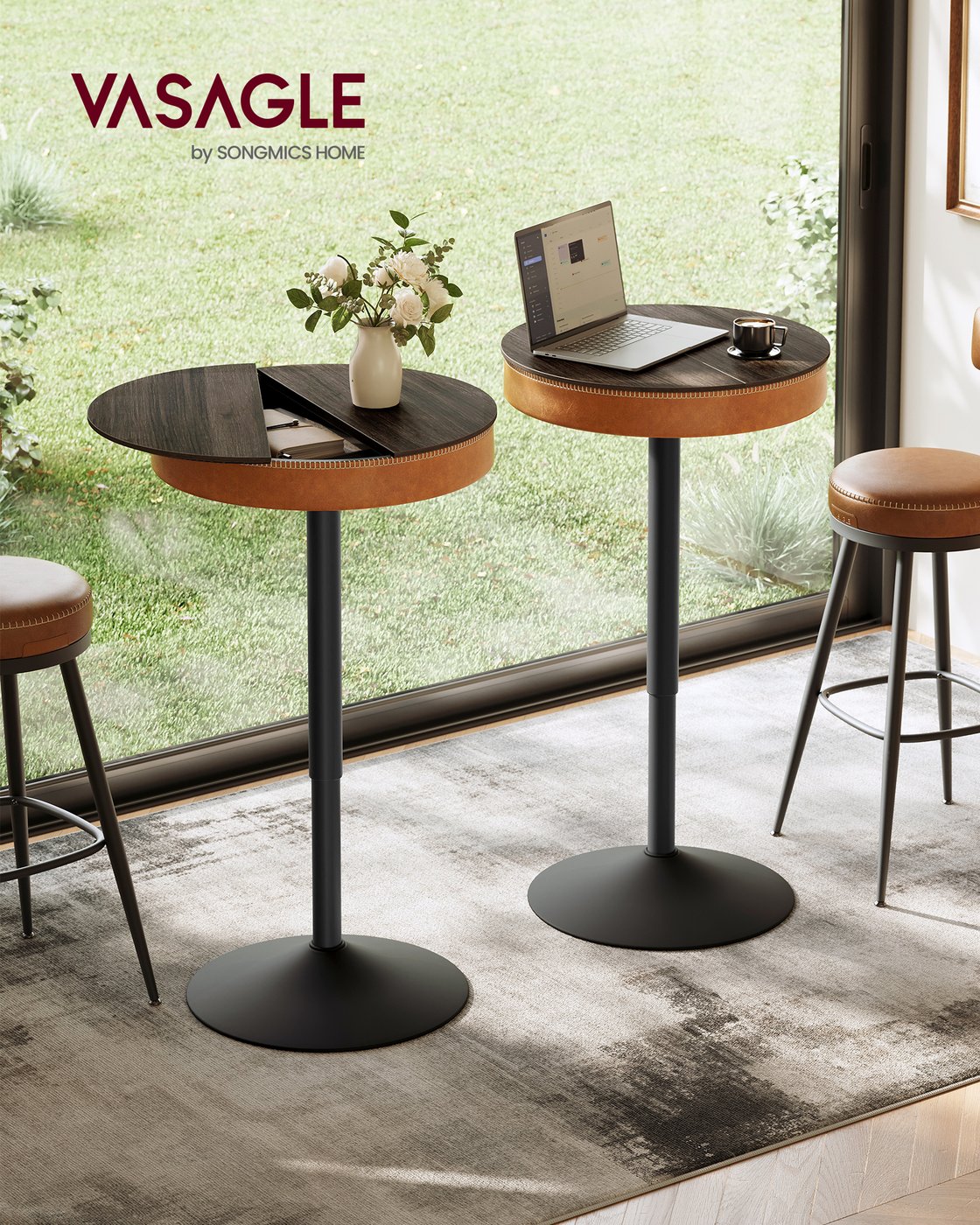 Stehtisch mit Stauraum - Höhenverstellbar (83-105 cm) - Runder Designtisch