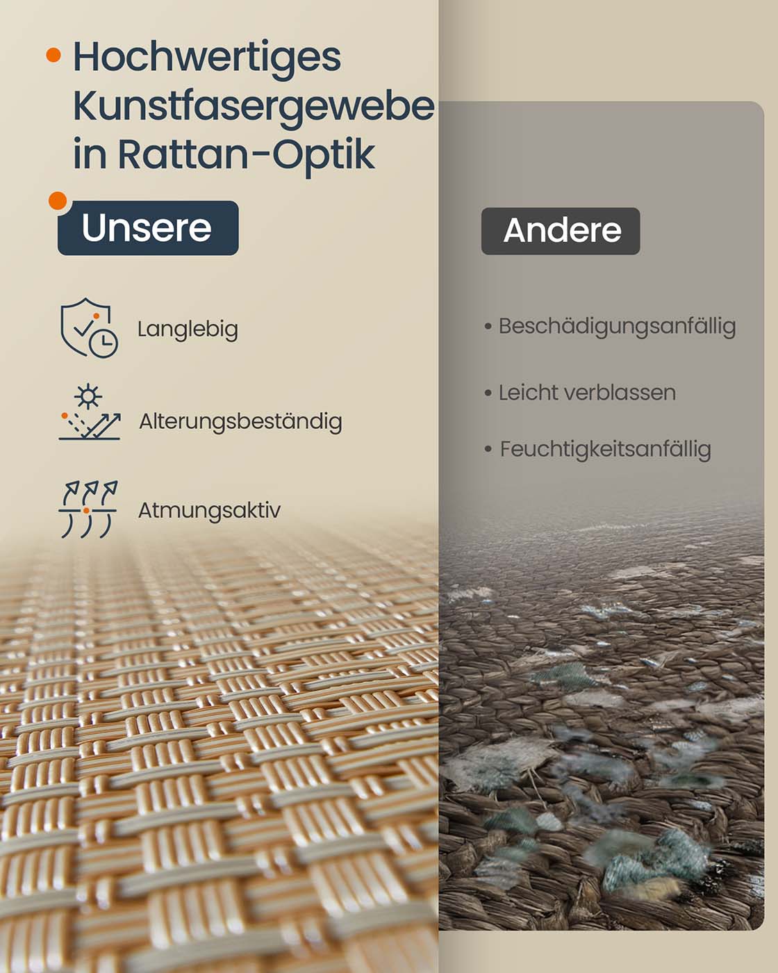 Wäschekorb mit 2 Fächern – 100 L – mit Rollen, Deckel und herausnehmbarem Wäschesack – Rattanoptik – Naturbeige