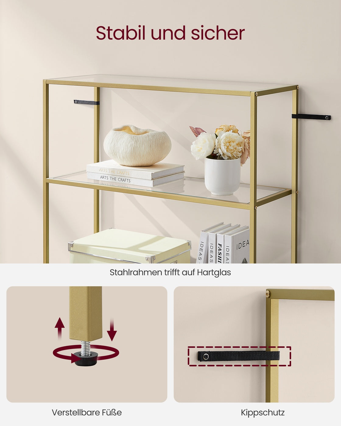 Bücherregal – 6 Böden – Gehärtetes Glas