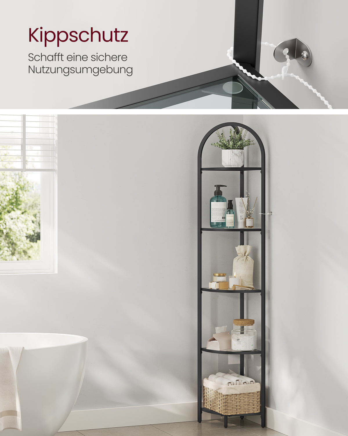 Eckregal – 3 Ebenen – Böden Aus Gehärtetem Glas – Stahlrahmen - Schwarz