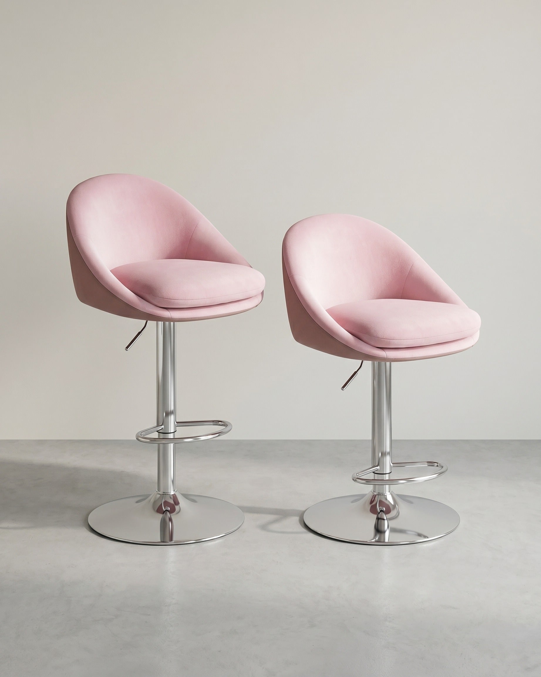 2er-Set Luxus-Barhocker – Bouclé – Samt – Verstellbar – Rosa - Samt