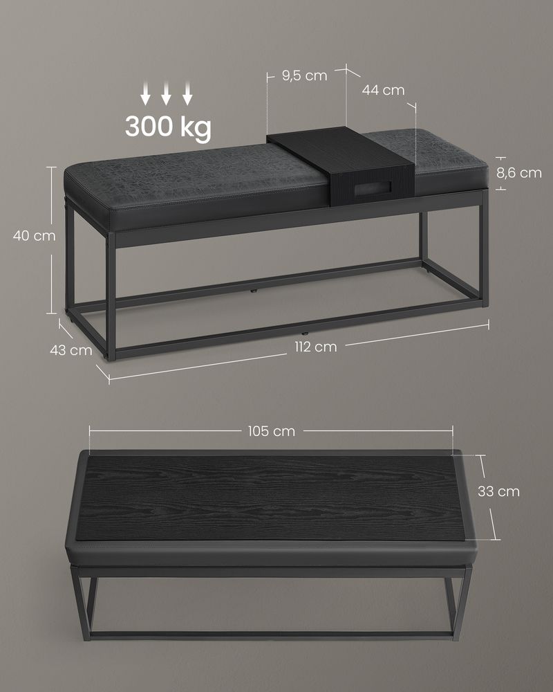 Sitzbank mit Stauraum – Bewegliches Sitzpolster – Mit Seitenablage – Industriedesign – Bis 300 kg belastbar