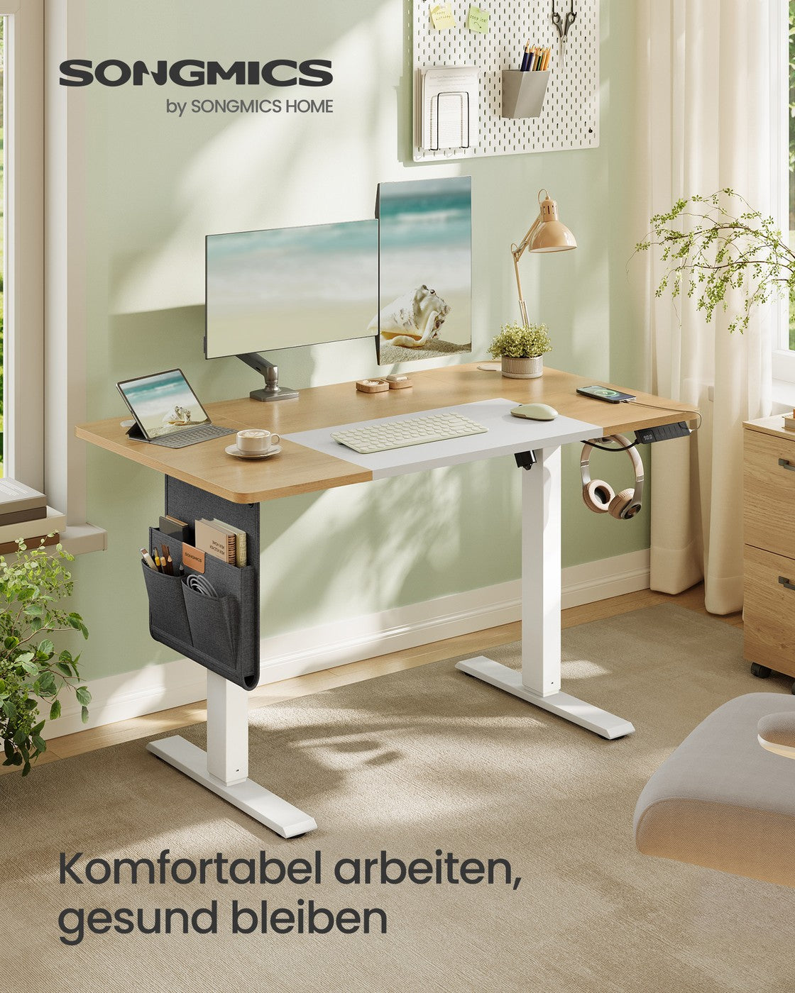 Komplettes Arbeitsplatz-Budget – Elektrischer Sitz-Steh-Schreibtisch + ergonomischer Bürostuhl – Höhenverstellbarer Schreibtisch – Heimarbeitsplatz