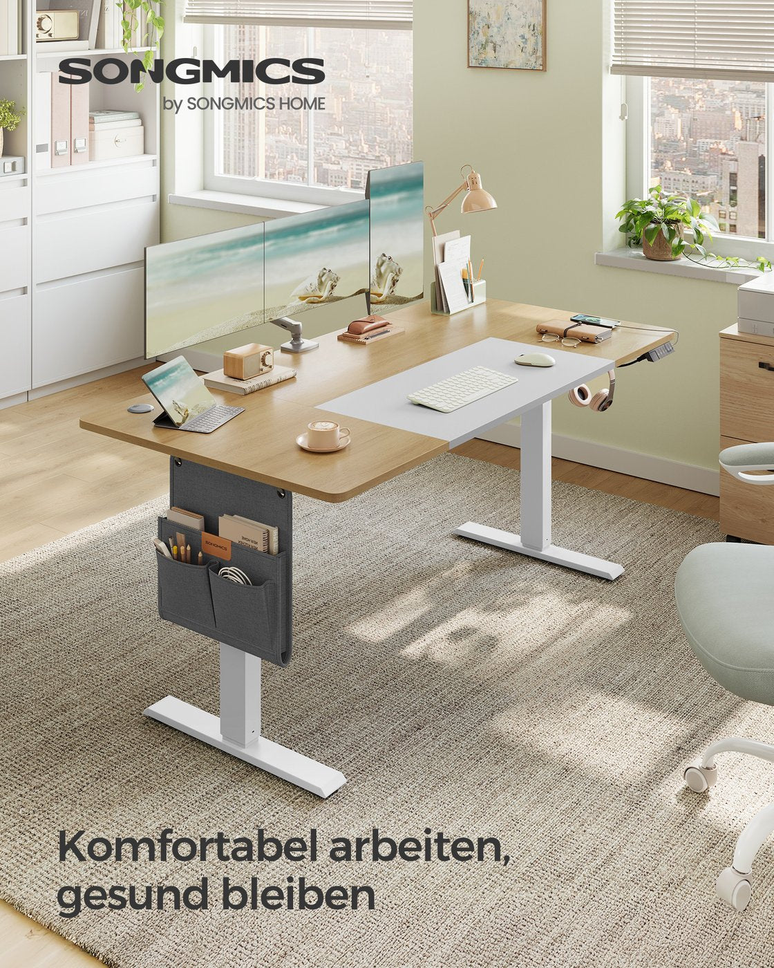 Komplettes Arbeitsplatz-Budget – Elektrischer Sitz-Steh-Schreibtisch + ergonomischer Bürostuhl – Höhenverstellbarer Schreibtisch – Heimarbeitsplatz