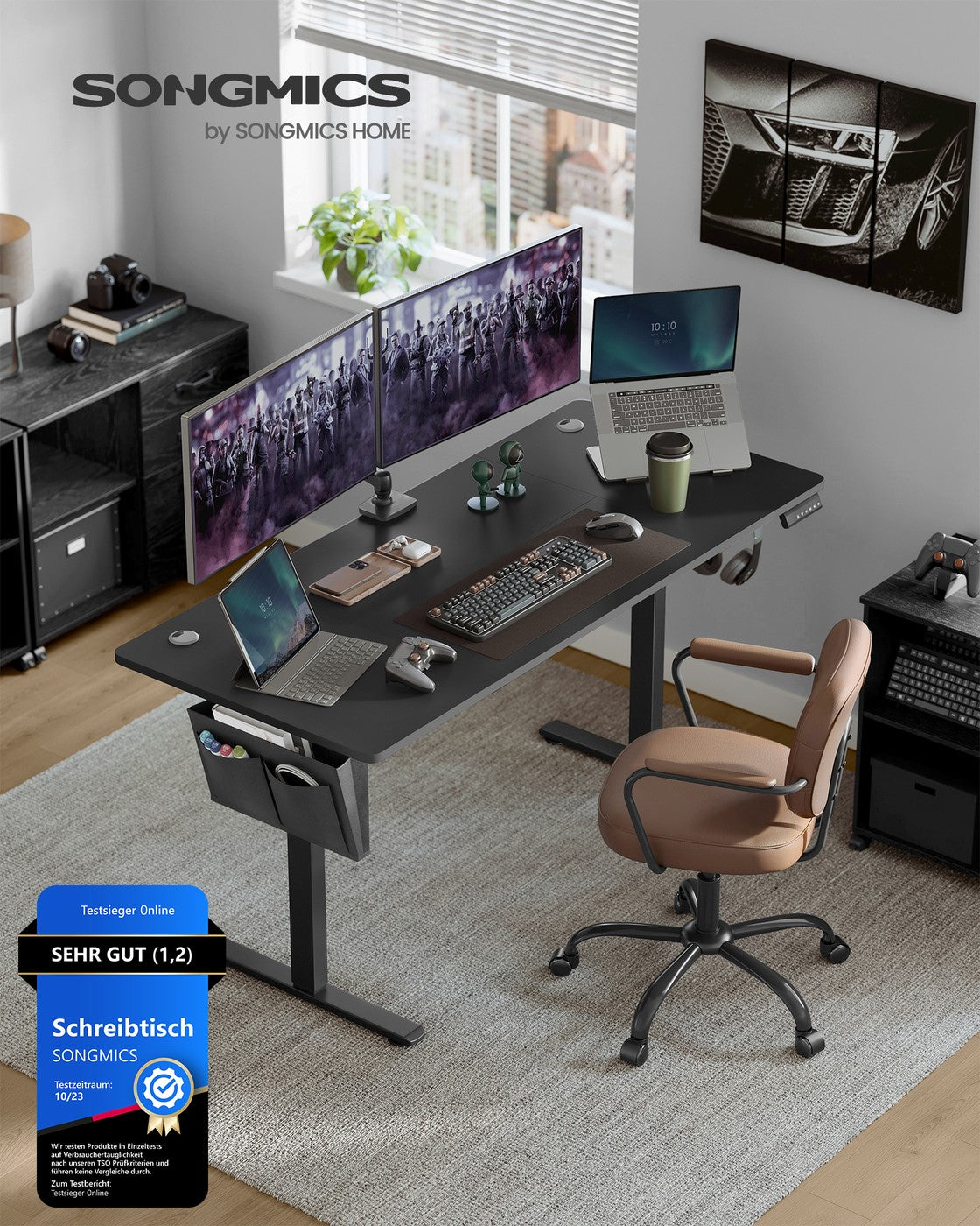 Elektrisch höhenverstellbarer Schreibtisch – 4 Speicherplätze – USB-C-Schnellladefunktion – 120 bis 180 x 80 cm