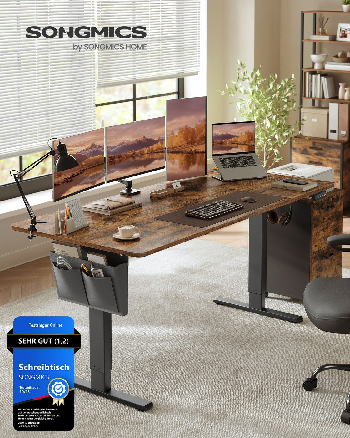 Elektrisch höhenverstellbarer Schreibtisch – 4 Speicherplätze – USB-C-Schnellladefunktion – 120 bis 180 x 80 cm
