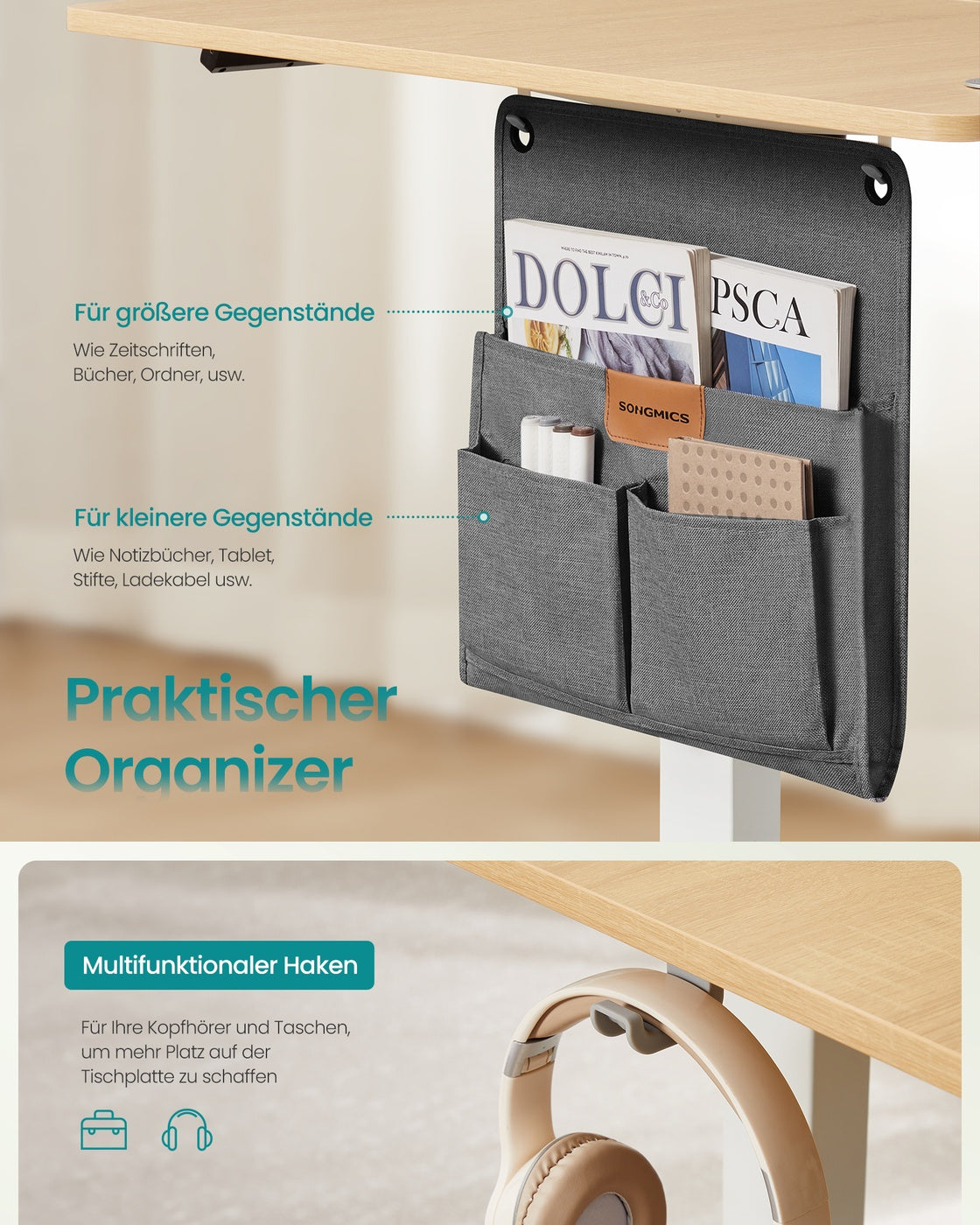 Elektrisch höhenverstellbarer Schreibtisch – 4 Speicherplätze – USB-C-Schnellladefunktion – 120 bis 180 x 80 cm
