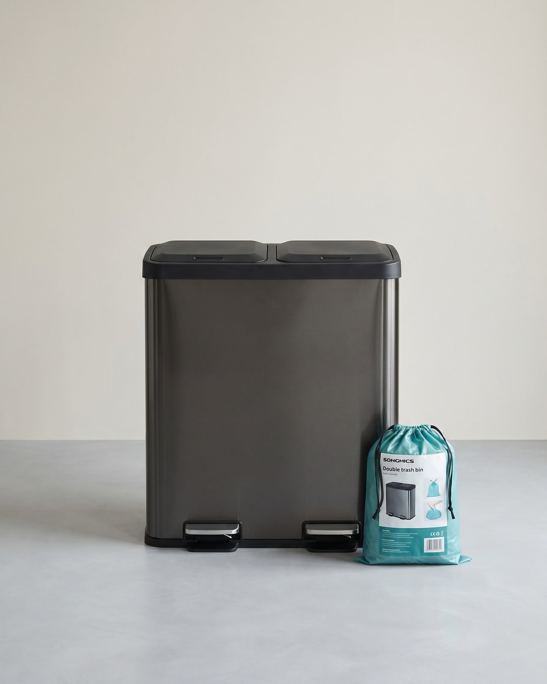 Doppelter Abfalleimer 2 x 30L – Stahl – Mit Pedalen & herausnehmbaren Inneneimern – Bronze