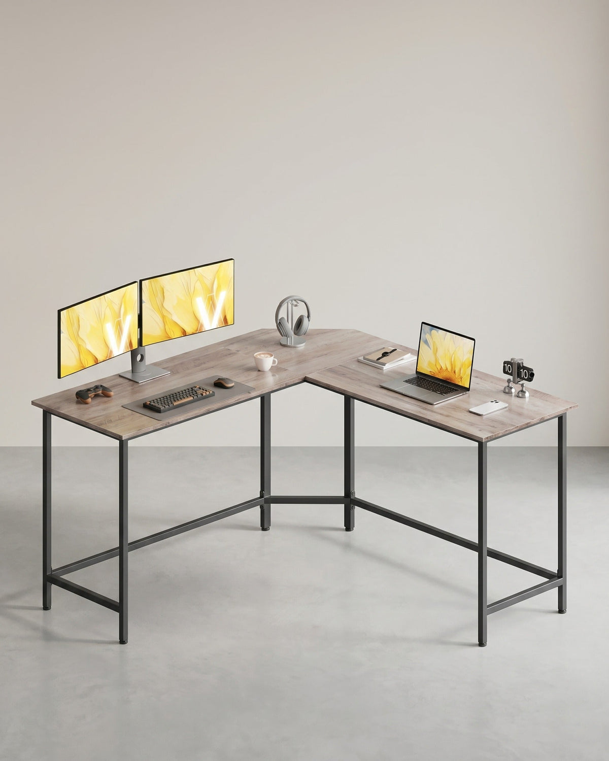 L-förmiger Schreibtisch – Eckschreibtisch mit Kabeldurchführung – Schwarz – 149 x 149 cm – Geräumig und platzsparend – Bis zu 50 kg belastbar