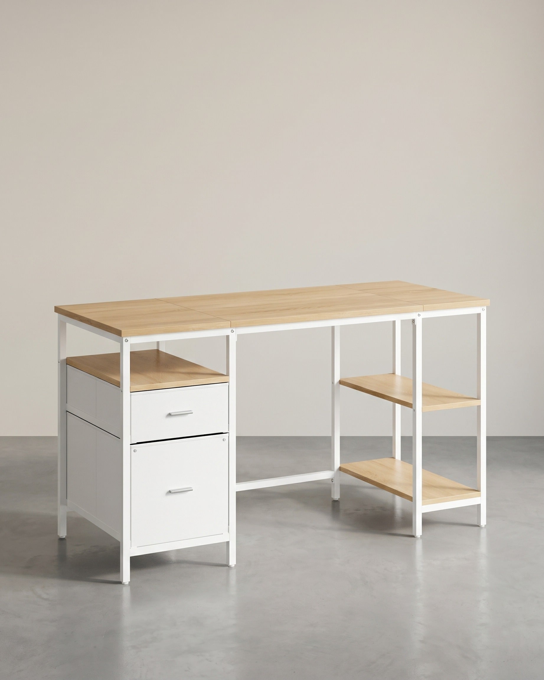 Vintage Schreibtisch 140 oder 160 cm – Industriedesign mit Schubladen und Ablageflächen – Bis 50 kg belastbar – Weiß