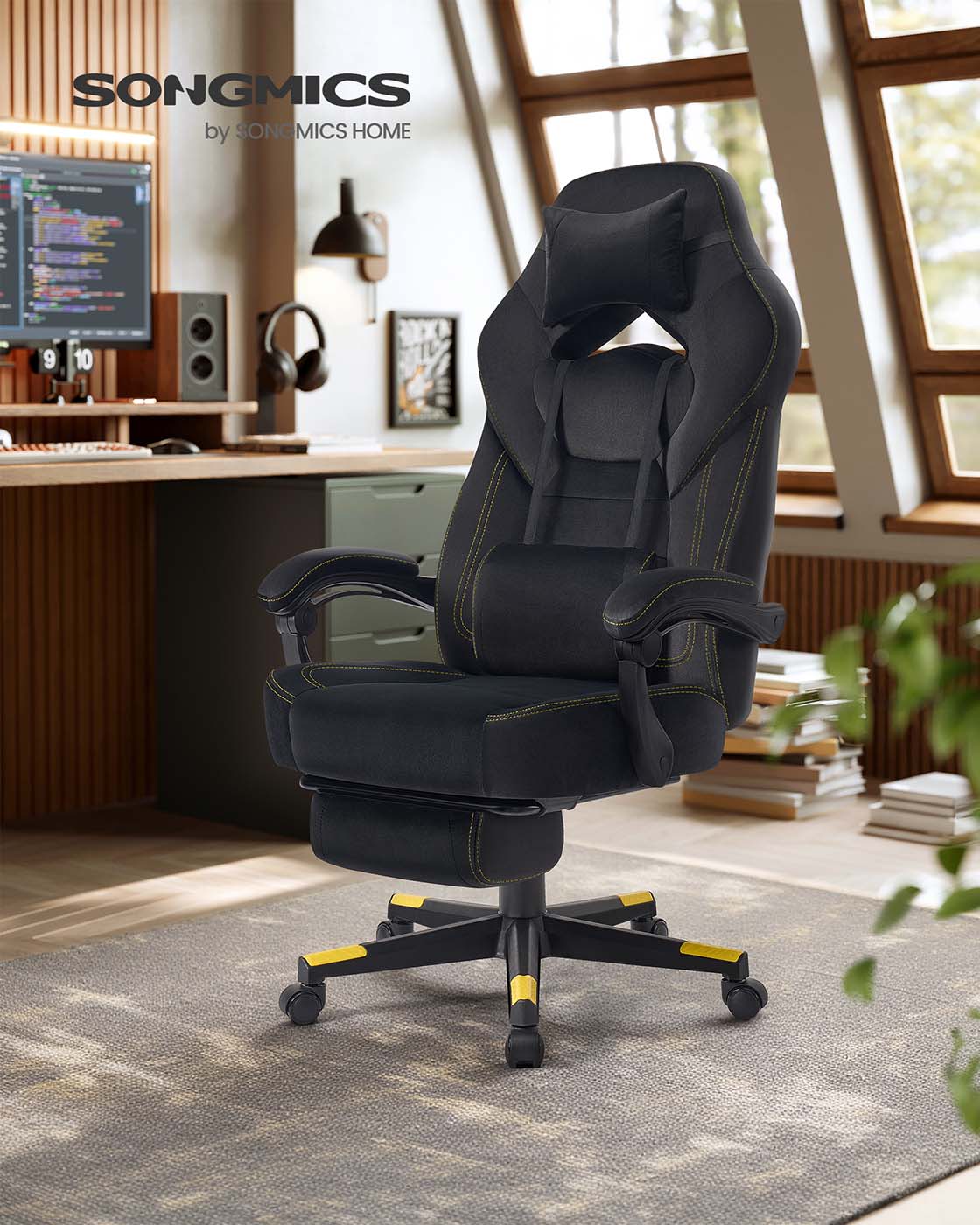 Gaming-Stuhl mit Fußstütze – ergonomisch – neigbar – höhenverstellbar