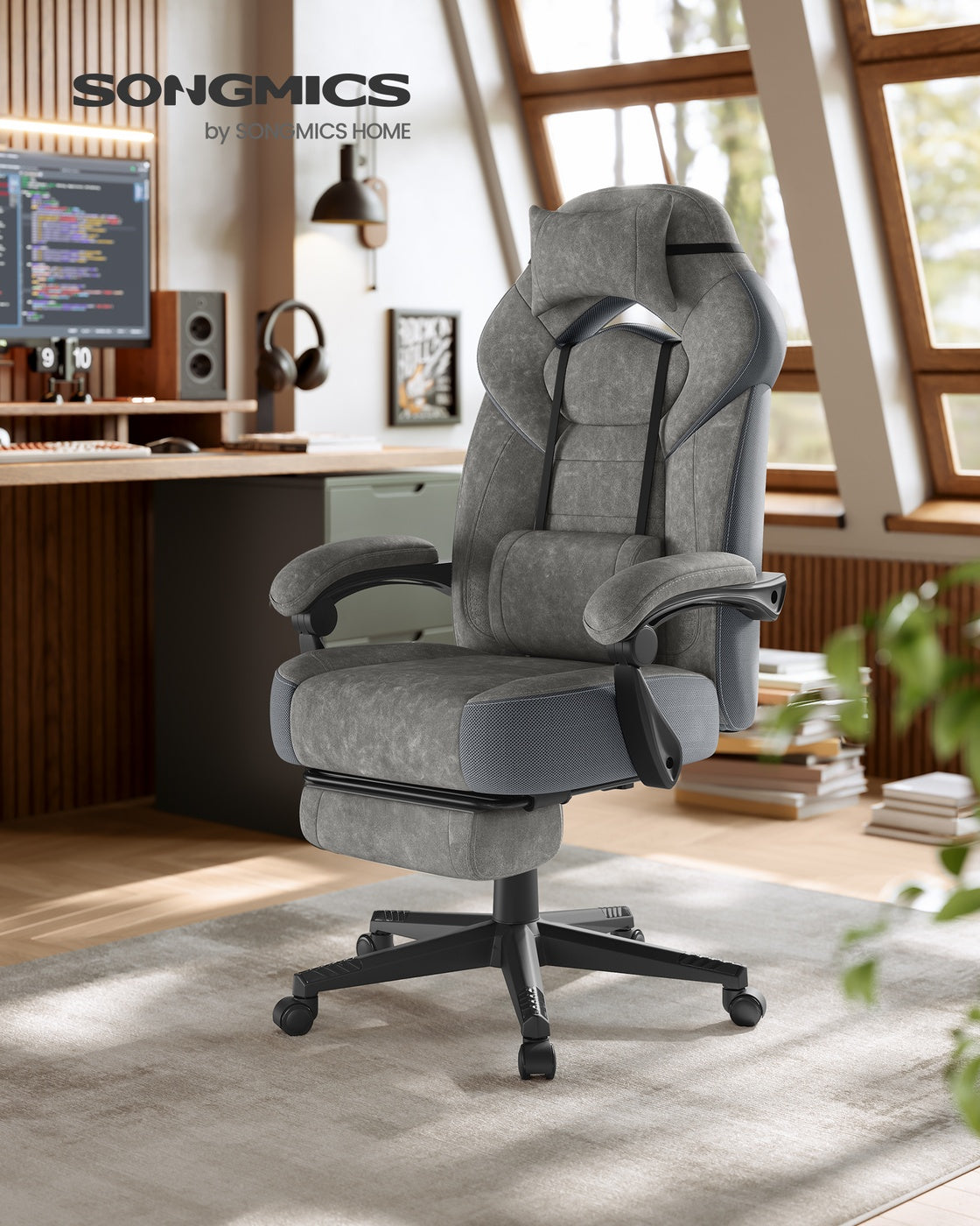 Gaming-Stuhl mit Fußstütze – ergonomisch – neigbar – höhenverstellbar