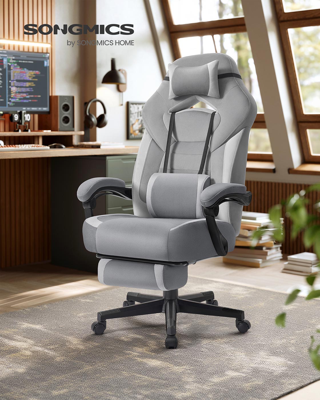 Gaming-Stuhl mit Fußstütze – ergonomisch – neigbar – höhenverstellbar