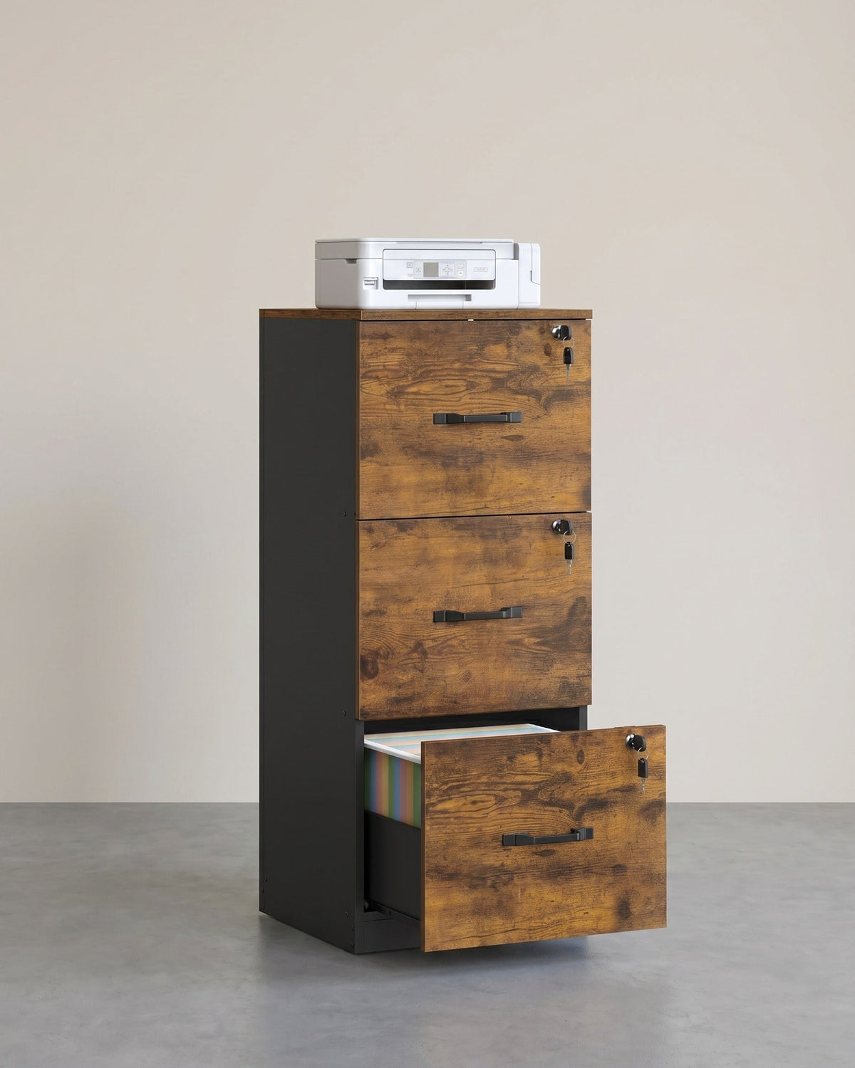 Aktenschrank schmal – mit 3 Schubladen und Schloss – platzsparend – für das Homeoffice