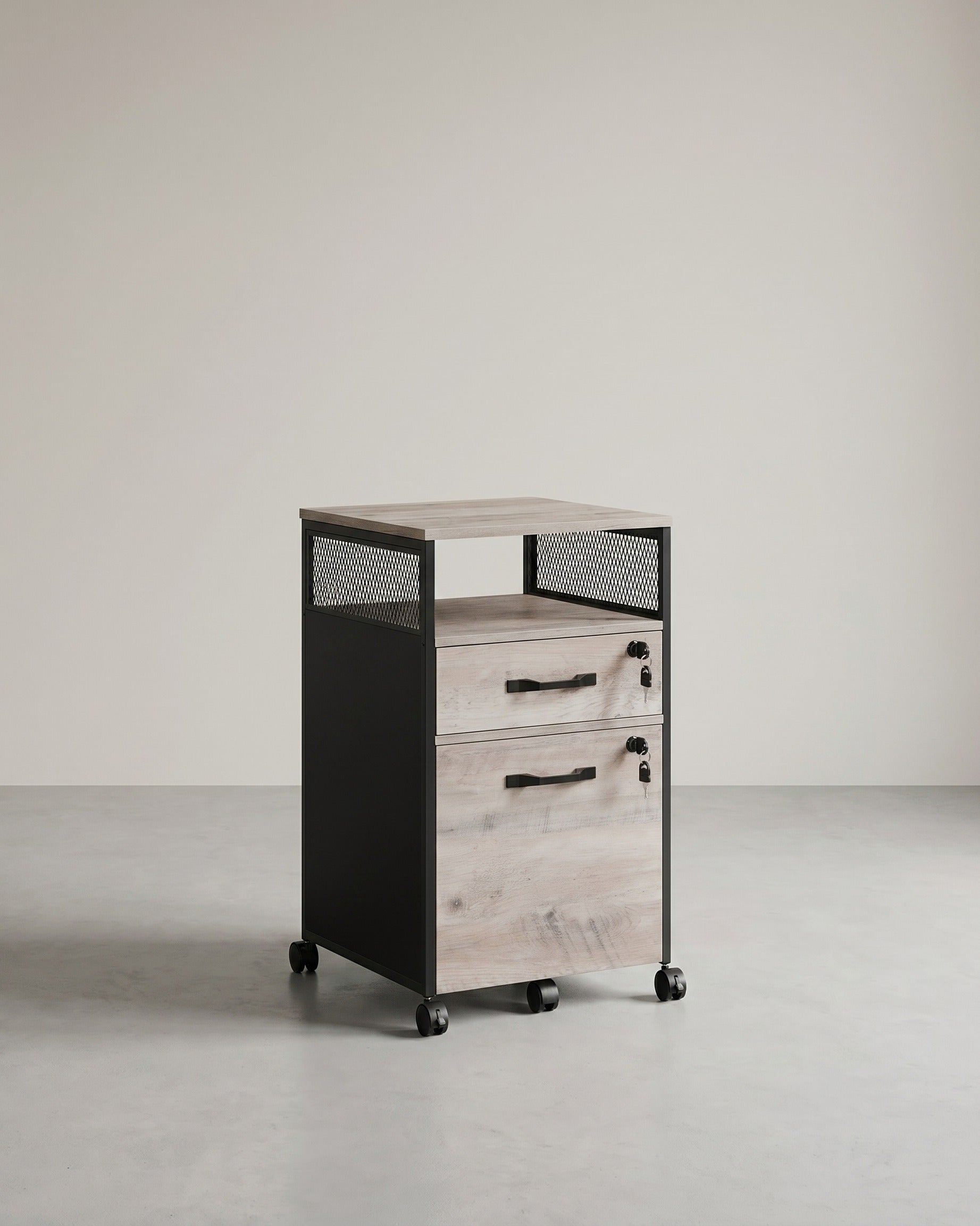 Rollcontainer mit Schubladen – Industriedesign – Hängeregistraturauszug – 69 cm hoch – auf Rollen – bis 60 kg belastbar – Grau
