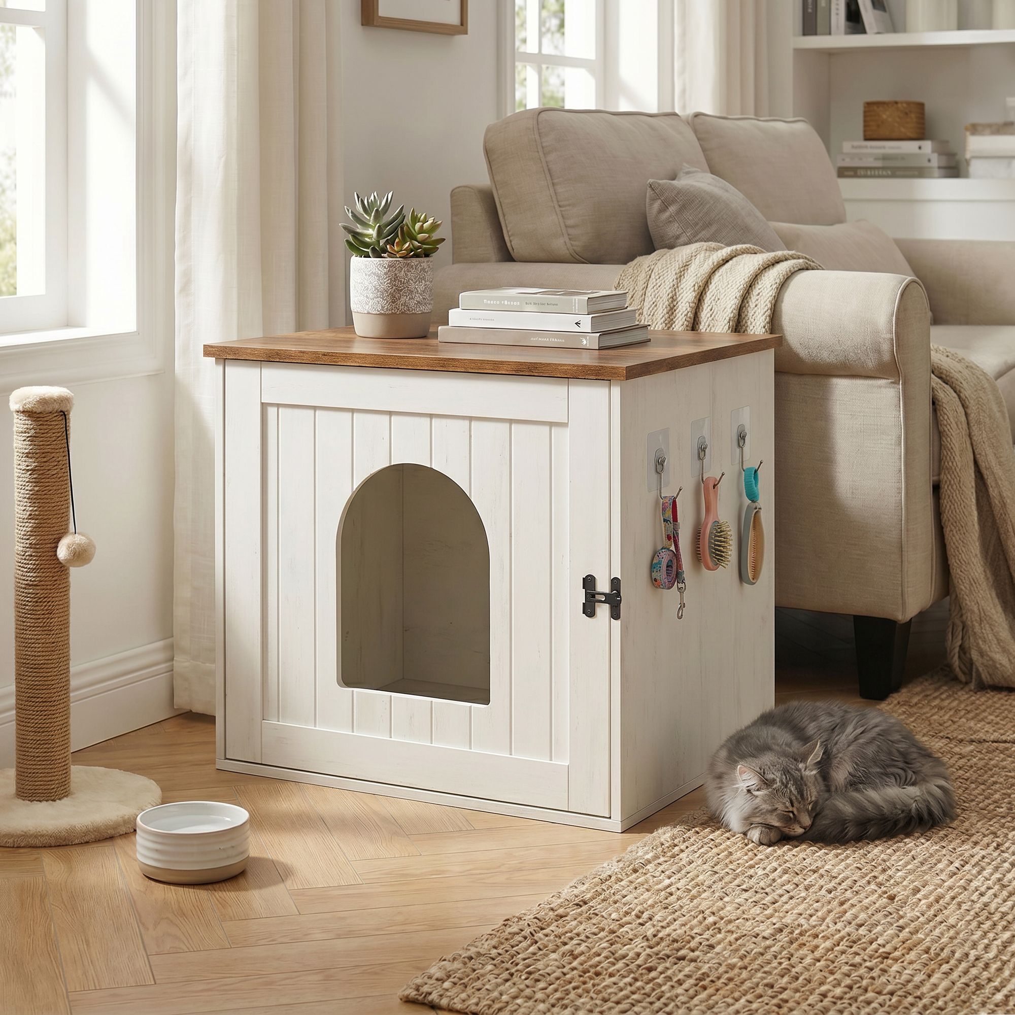 Katzentoilettenschrank - Geschlossenes Katzenklo Mit Schnellmontage - Für Das Wohnzimmer