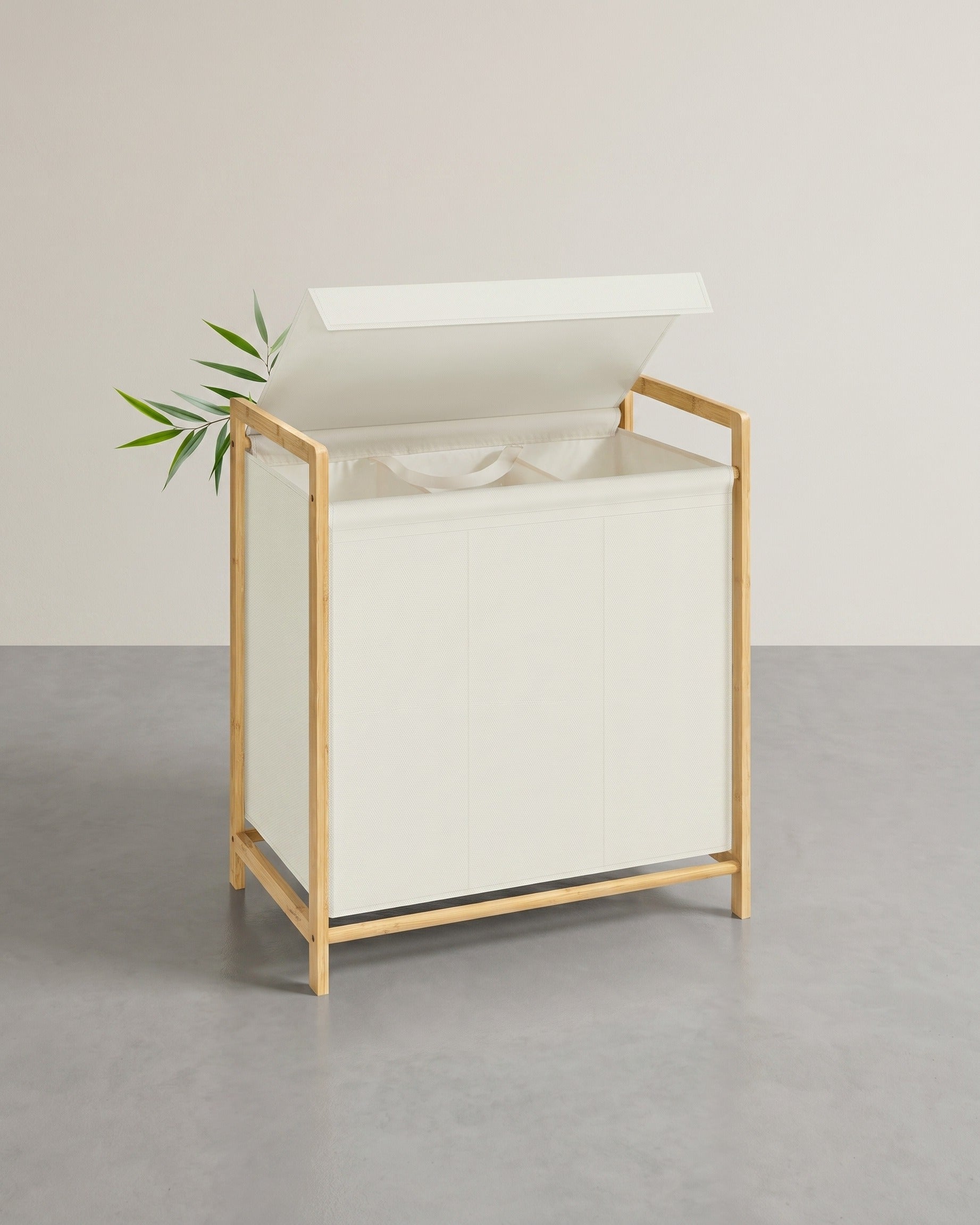 Wäschekorb Mit Bambusrahmen Und Zwei Fächern - 65 cm Breit - Für Größeren Haushalt