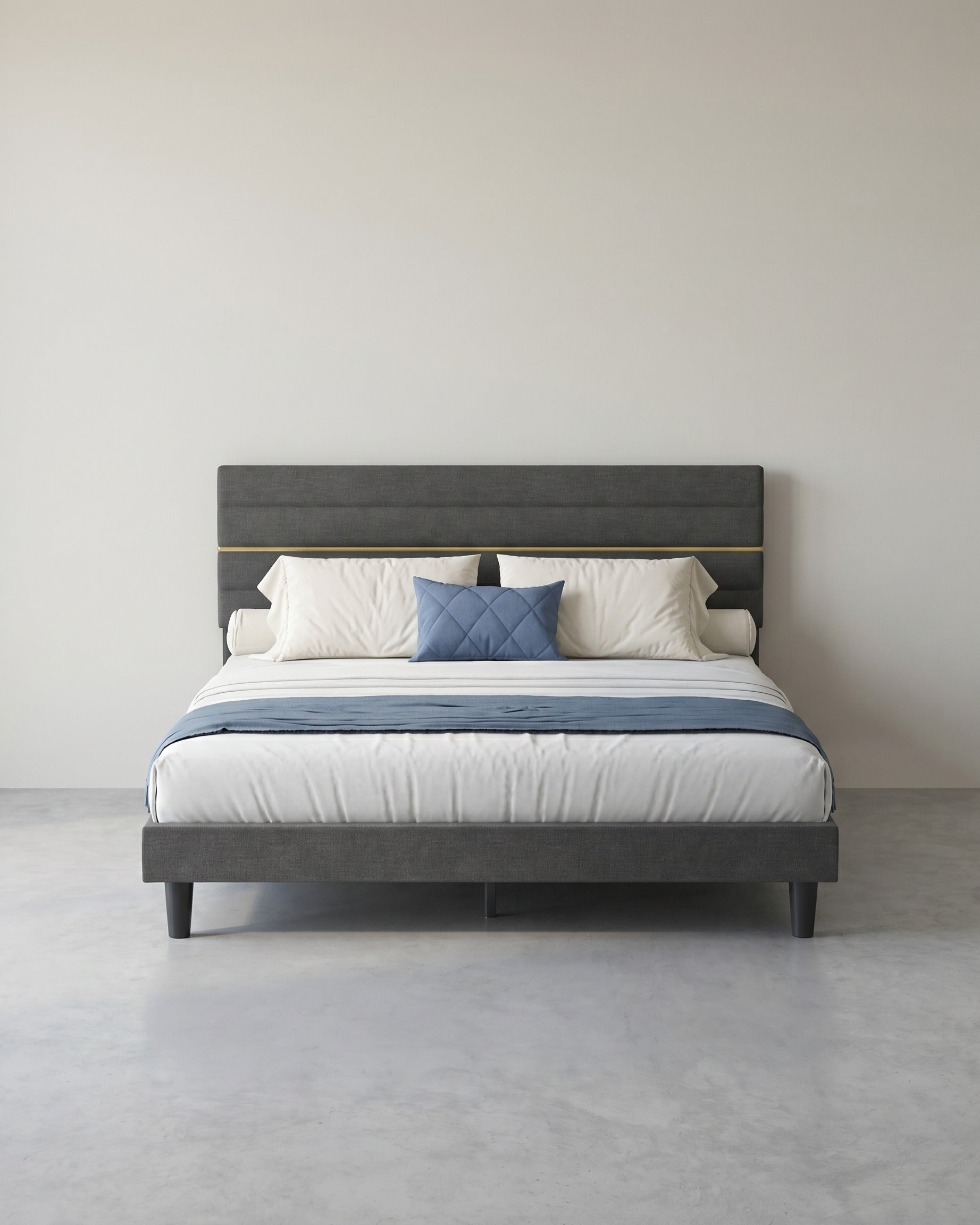 Gepolsterter Bettrahmen – Schiefergrau – Höhenverstellbares Kopfteil – Robuste Konstruktion – 140 x 200 cm