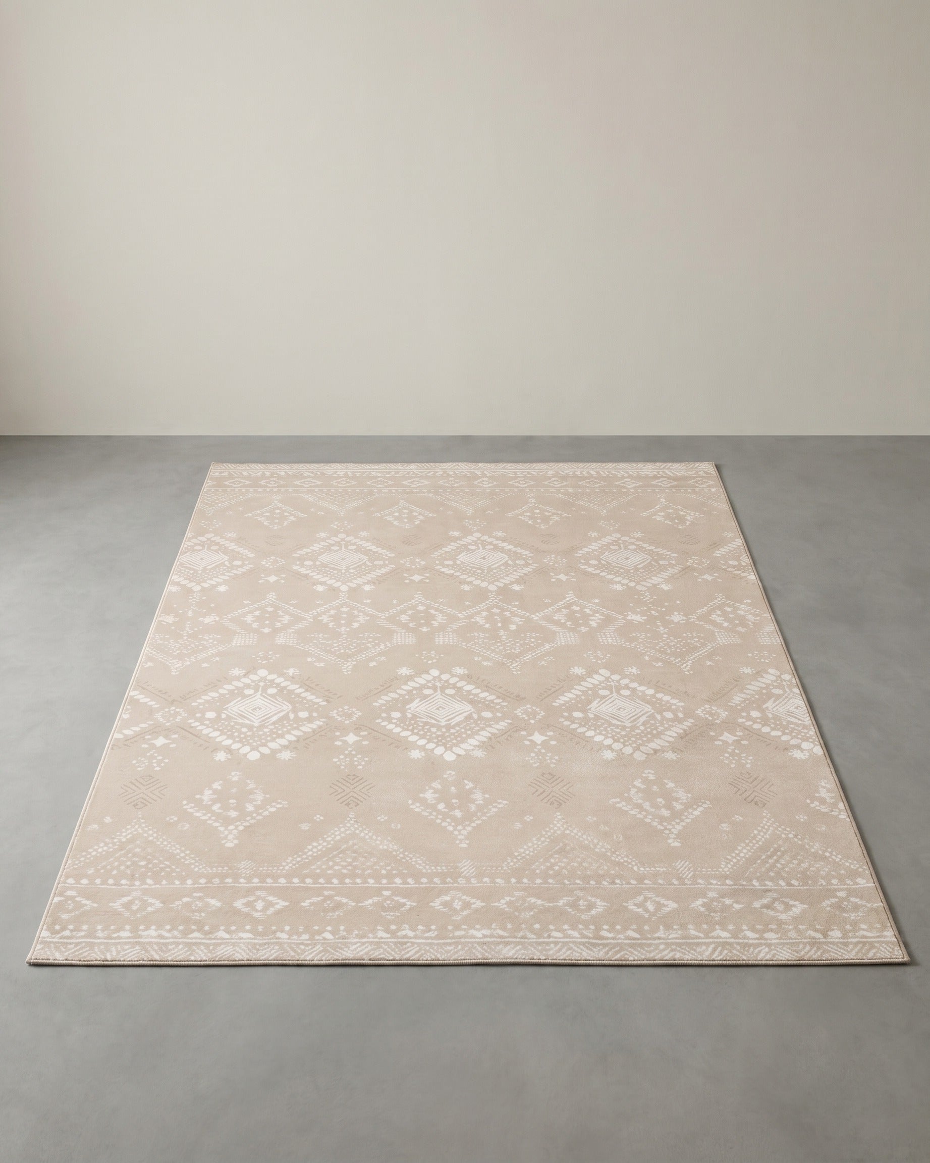 BOHO Teppich – Rutschfest & Waschbar – Polyester mit Filzschicht – Cappuccinobeige