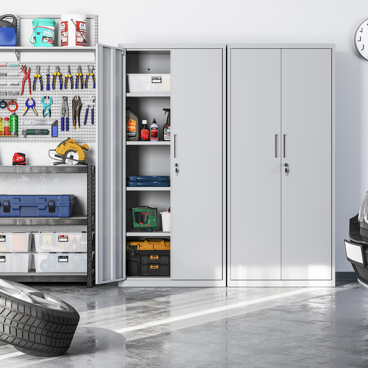 Aktenschrank aus Metall – 180 cm hoch – Schloss und Schlüssel – verstellbare Regalböden