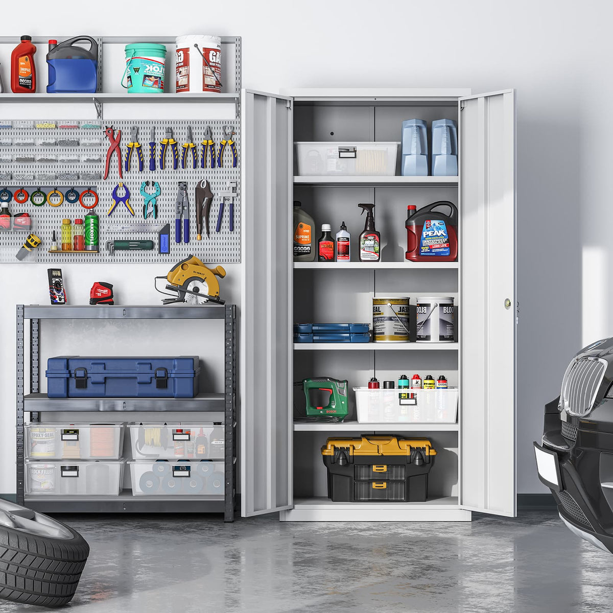 Aktenschrank aus Metall – 180 cm hoch – Schloss und Schlüssel – verstellbare Regalböden