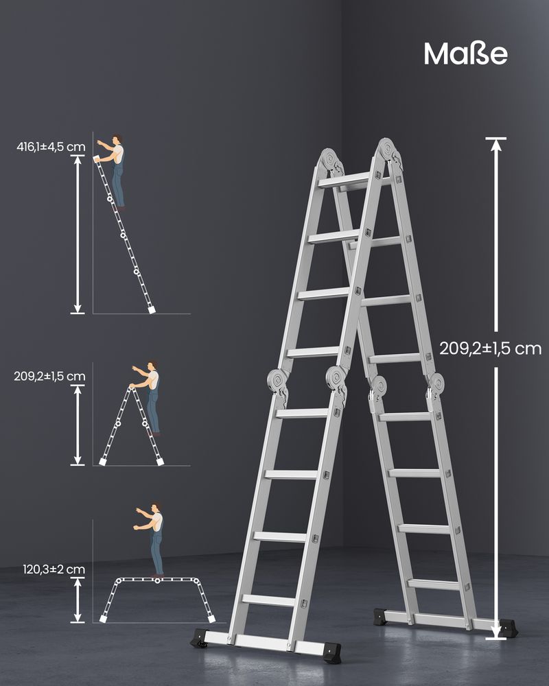 Aluminium Klappleiter - Multifunktionsleiter - 6-in-1 Trittleiter - 150 kg Tragkraft