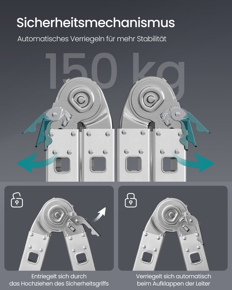 Aluminium Klappleiter - Multifunktionsleiter - 6-in-1 Trittleiter - 150 kg Tragkraft