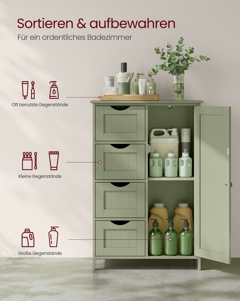 Badezimmerschrank - Kommode - Aufbewahrungsschrank mit Tür und Schubladen - 55 x 30 x 82 cm