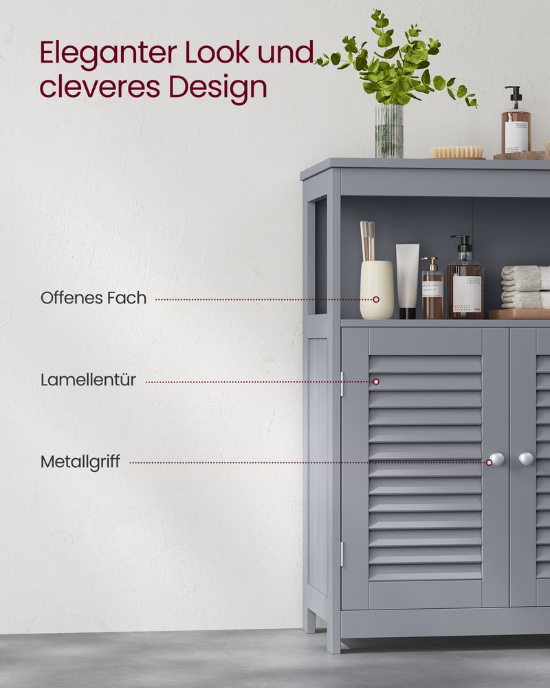 Badezimmerschrank mit Lamellentüren – feuchtigkeitsbeständig und praktisch