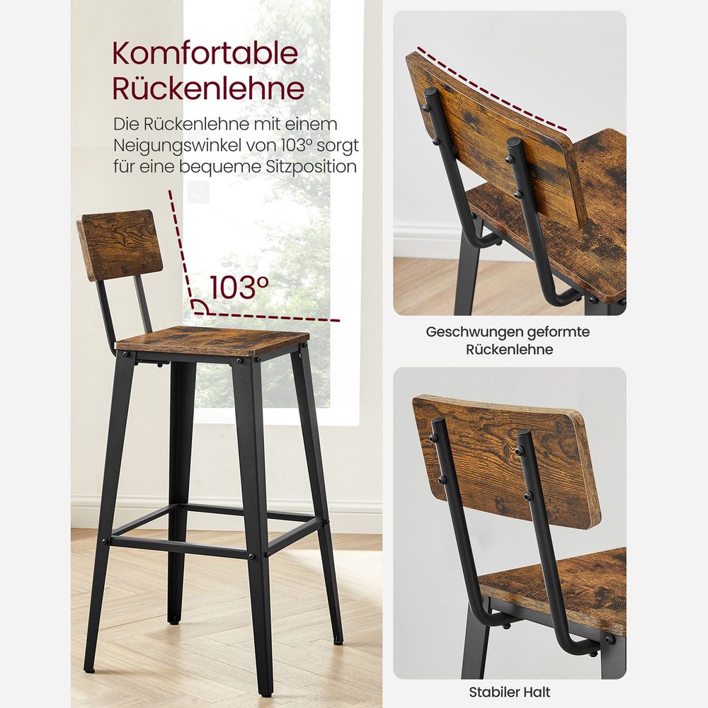 Barhocker mit Rückenlehne - 2er oder 4er Set