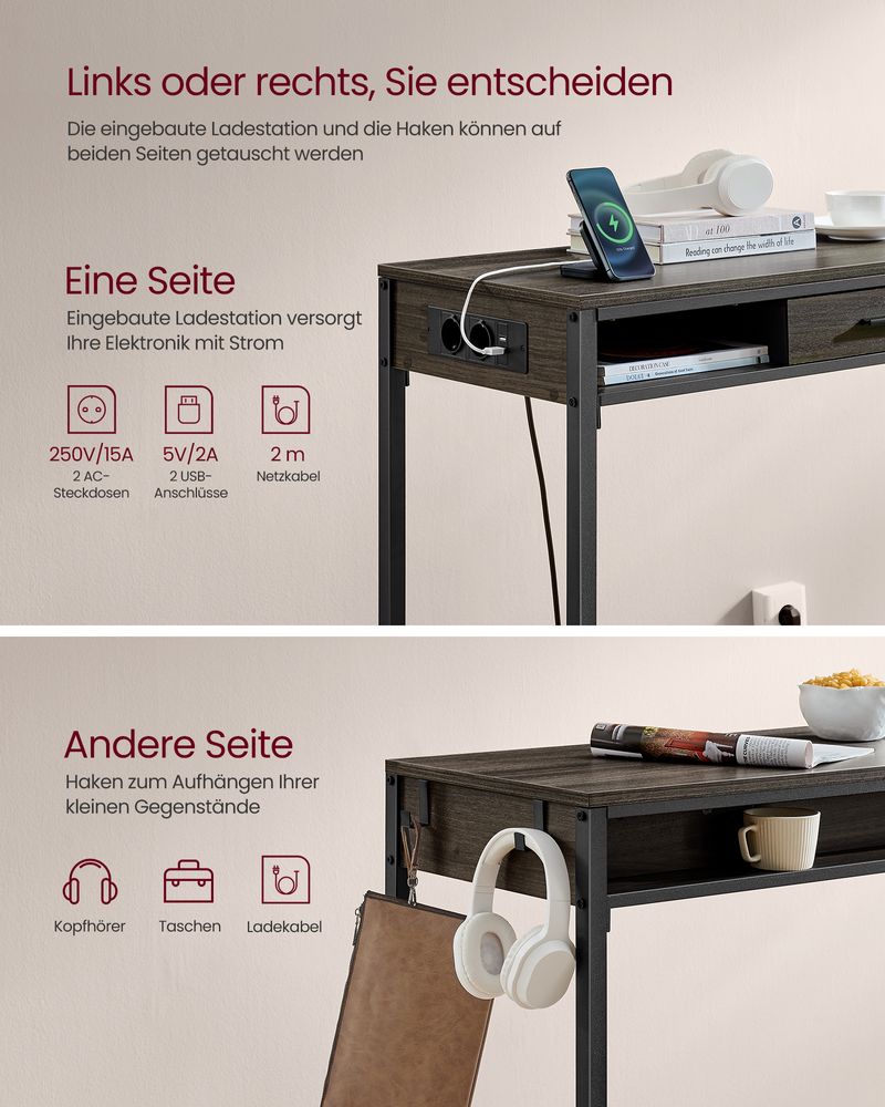 Stehtisch mit Auszug und USB-Anschlüssen - Beistelltisch mit Steckdose - Flurtisch