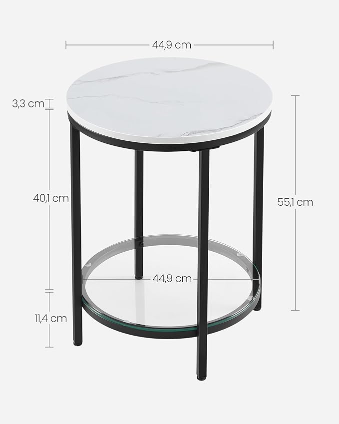 Beistelltisch Marmoroptik - Nachttisch mit 2 Ebenen - Gehärtetes Glas - Wohnzimmer - Schlafzimmer